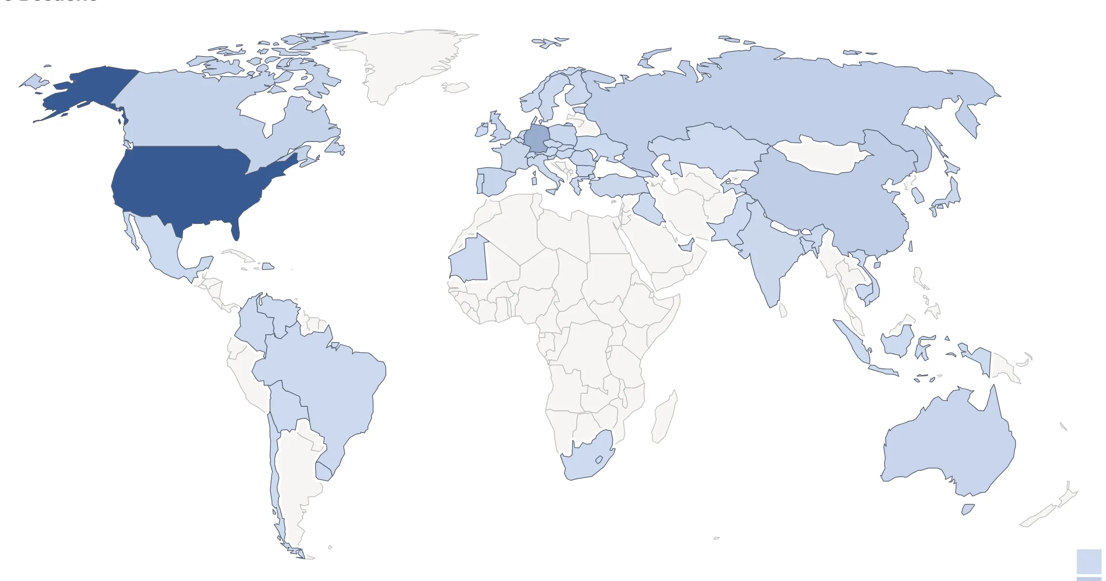 World map with the country of origin of visitors on my blog