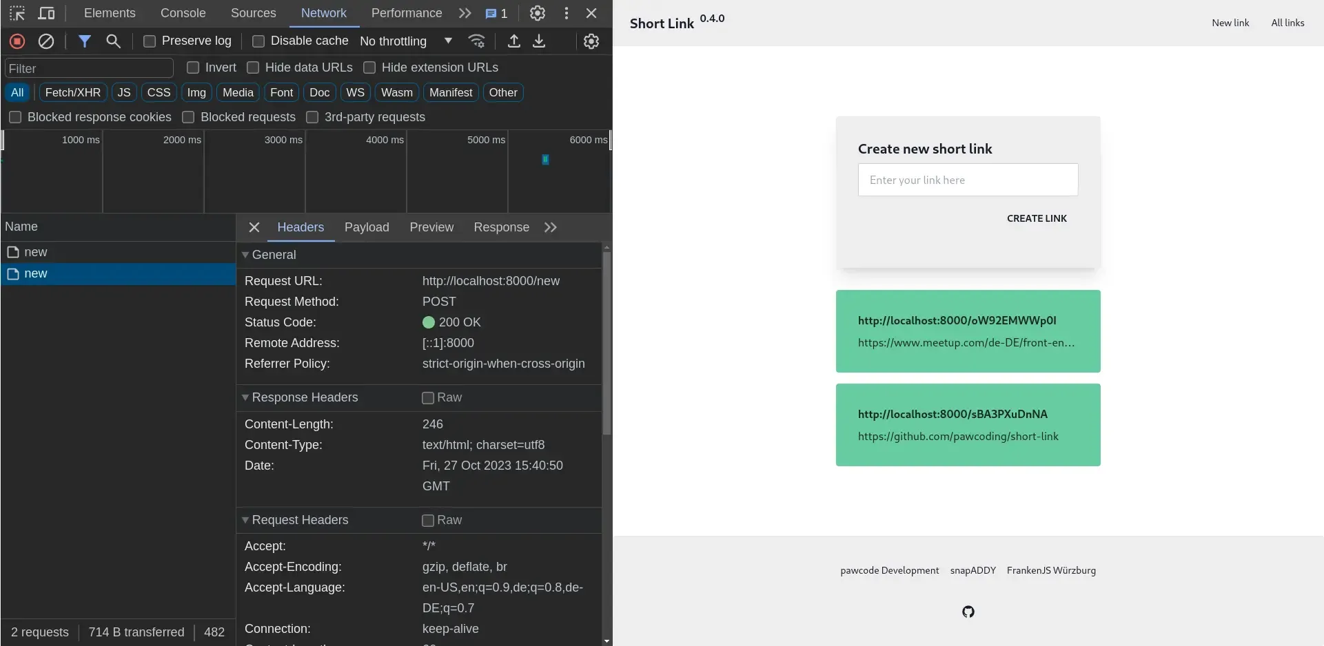 Created link cards with post request and partial markup response