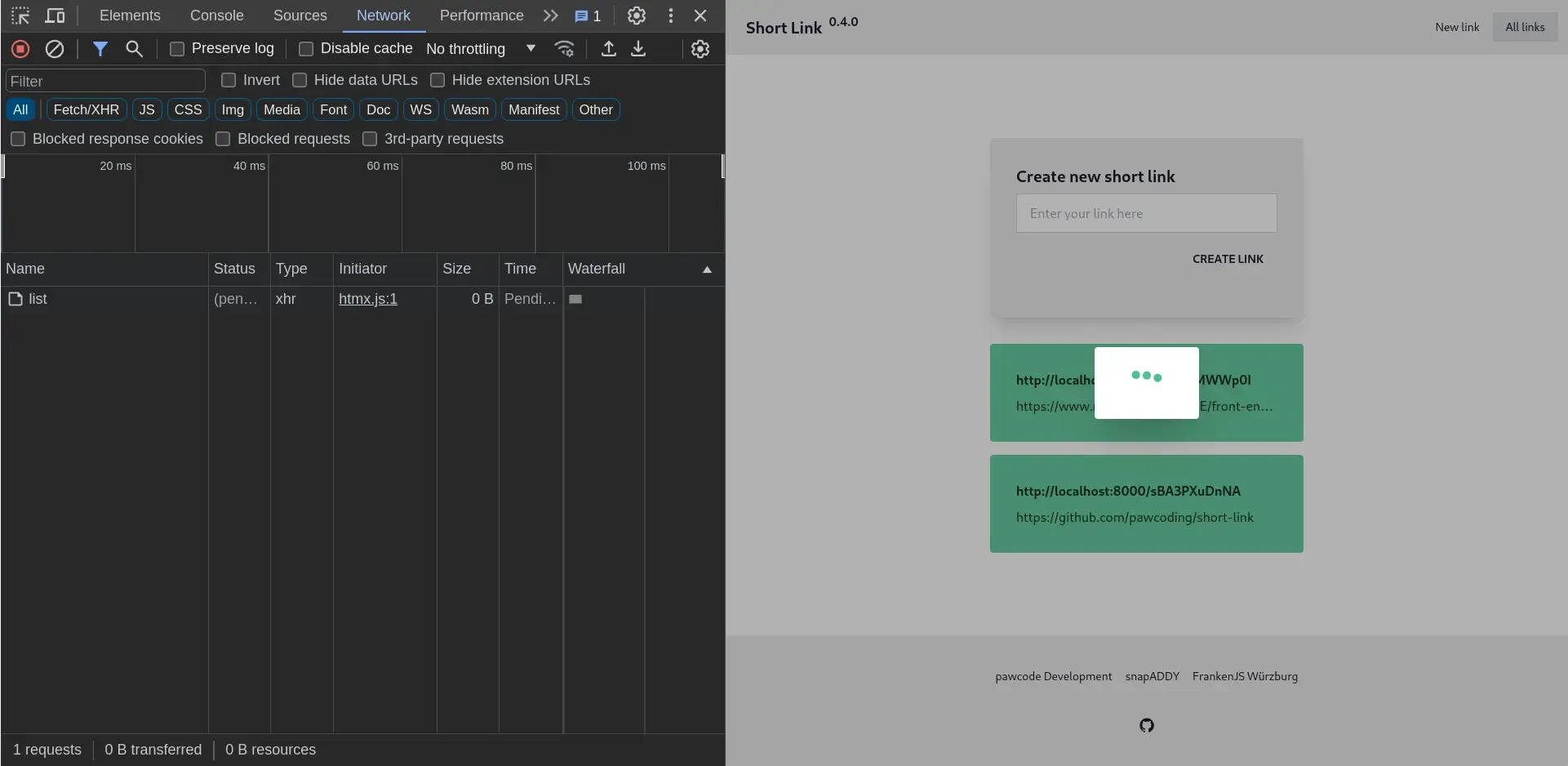 Loading indicator while fetching the list of created links