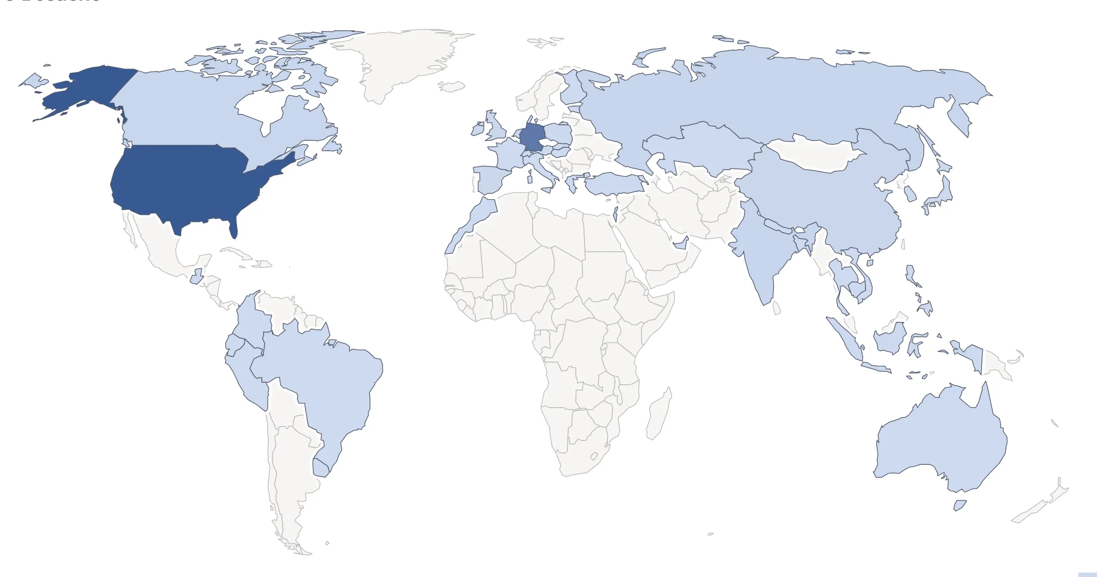 World map with the country of origin of visitors on my portfolio