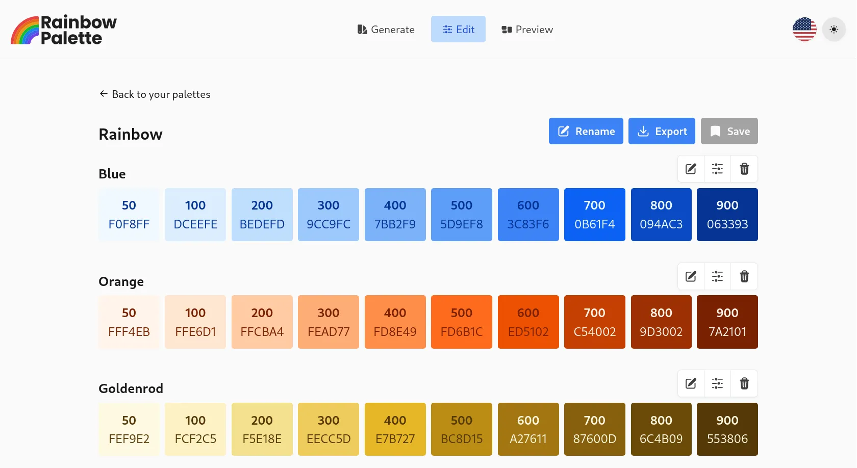 Palette editor in Rainbow Palette